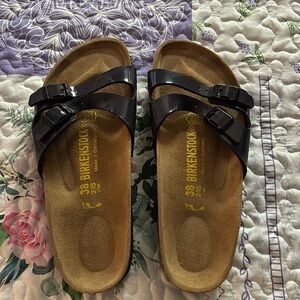 Betula by Birkenstock Madrid Sandals Navy Patent Leather Slip On Womens 7.5